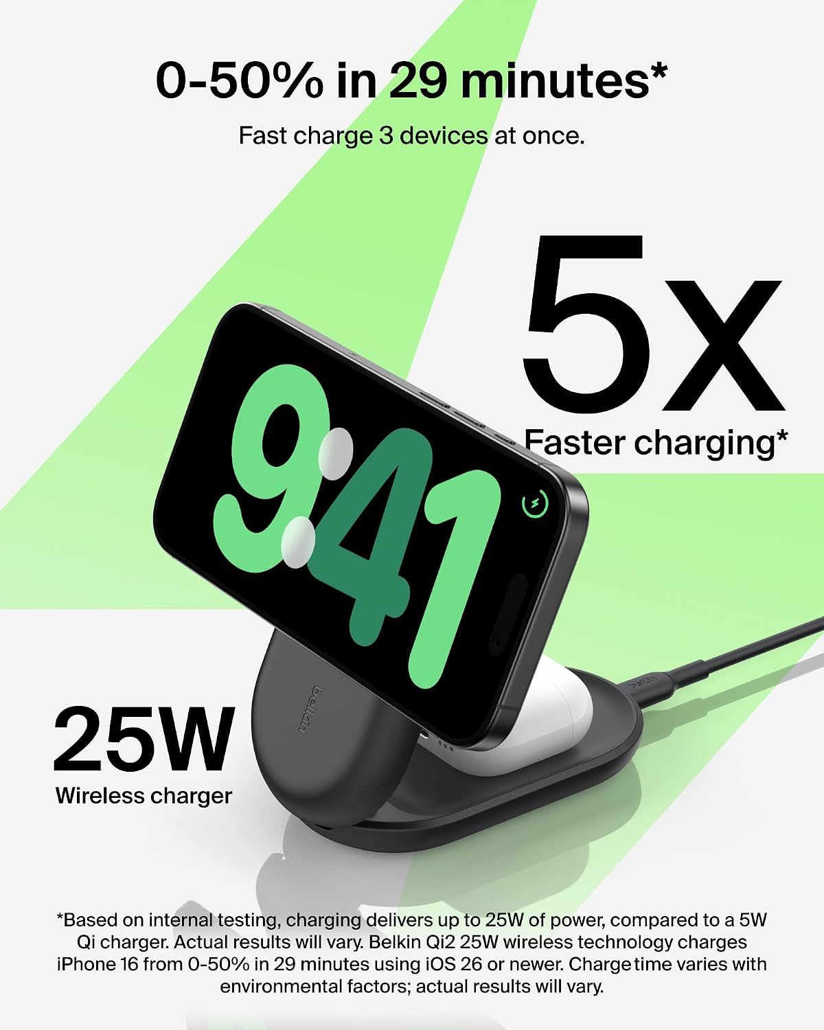 Belkin Qi2.2 25W inalámbrico 3 en 1 estación de carga rápida plegab...