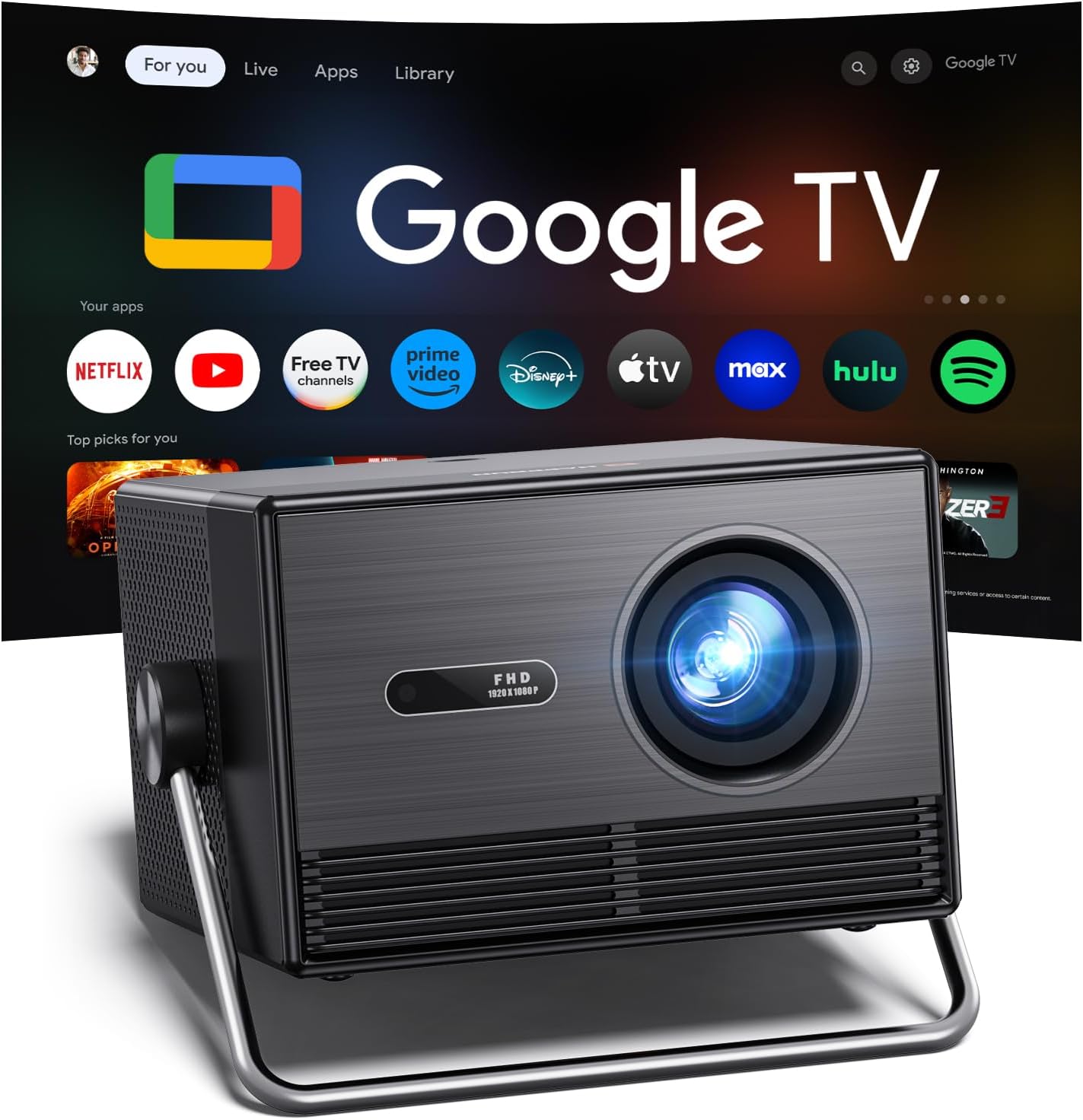 Proyector para exteriores de Google TV con licencia oficial de 2000...