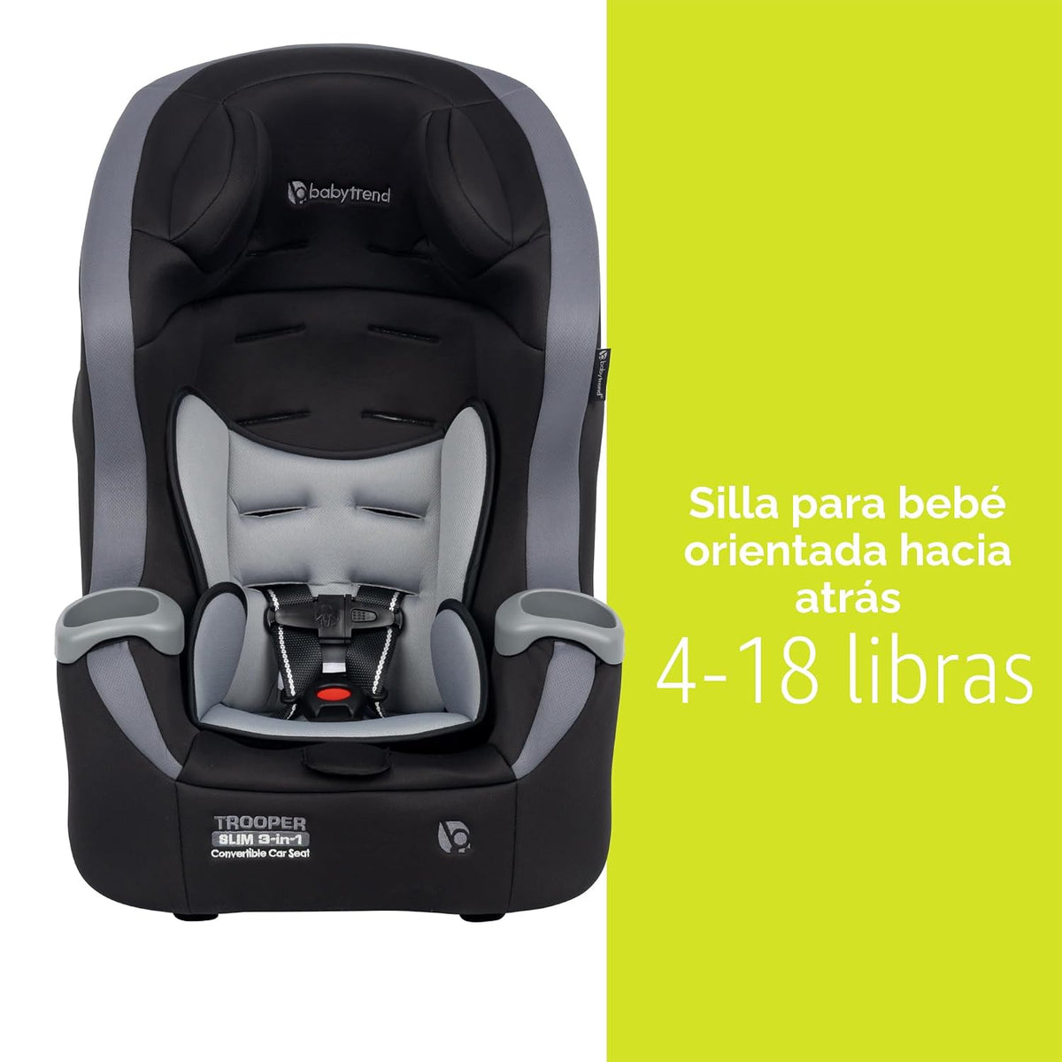 Baby Trend Trooper™ Slim 3 en 1 Asiento de coche convertible, Negro...