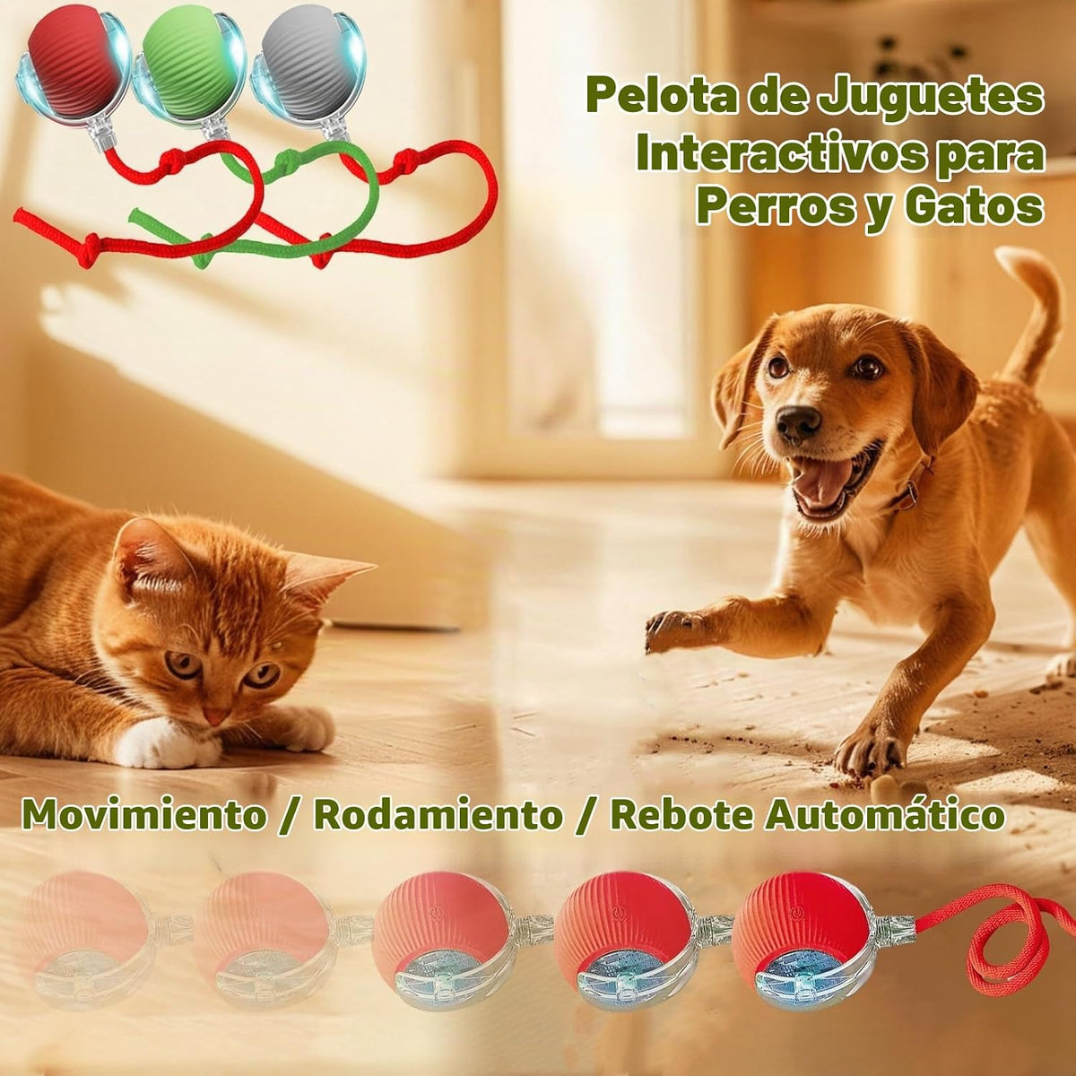 Pelota de juguete interactiva para perros y gatos, movimiento autom...
