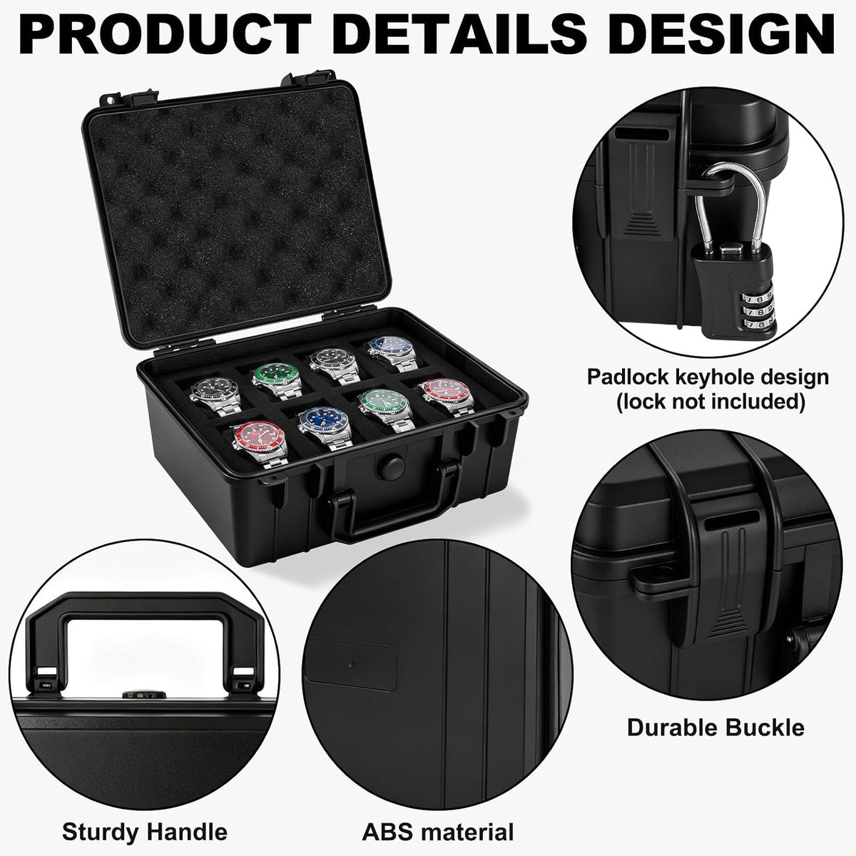 FREEAMG Estuche de viaje para reloj de 8 ranuras para hombres, caja...