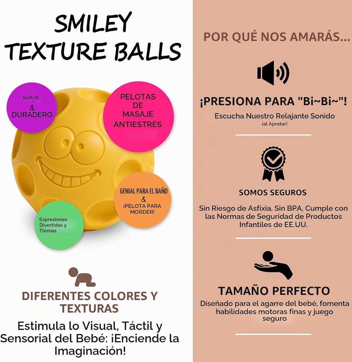 ROHSCE 6 bolas sensoriales para bebé, bolas texturizadas suaves par...