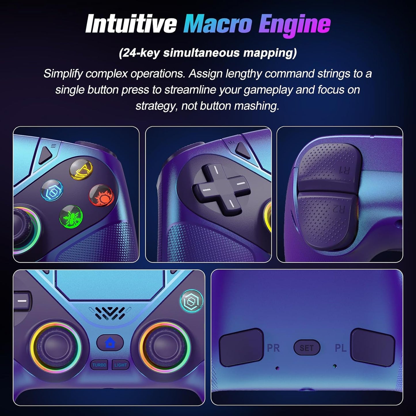 Controlador inalámbrico Dinosoo RGB para PS5\/PC \u2013 Gamepad Blu...