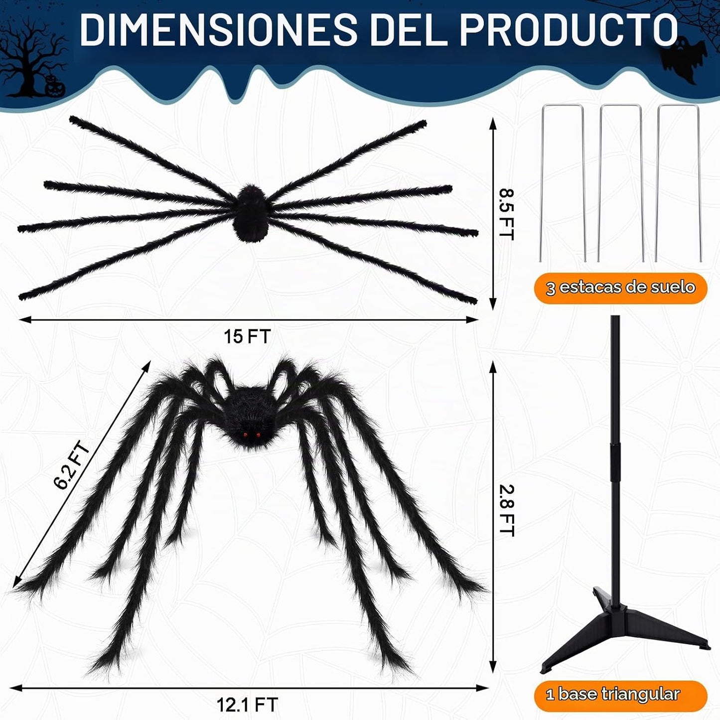 Decoración de araña gigante de Halloween de 15 pies para exteriores...