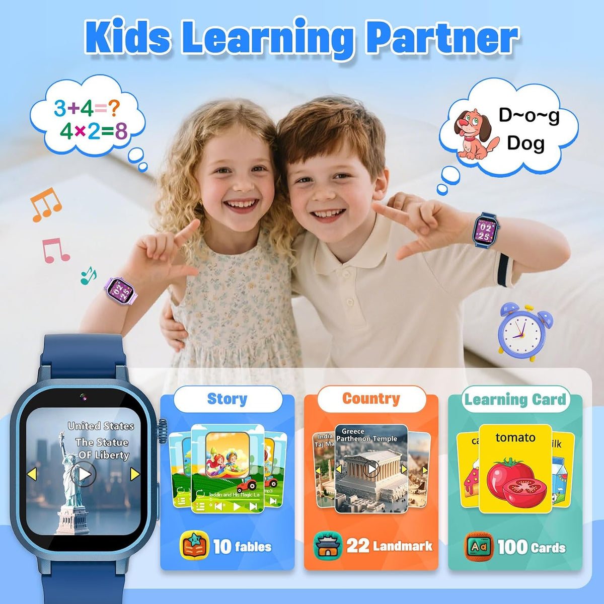 Wiszodet Reloj inteligente impermeable para niños de 3 a 12 años co...