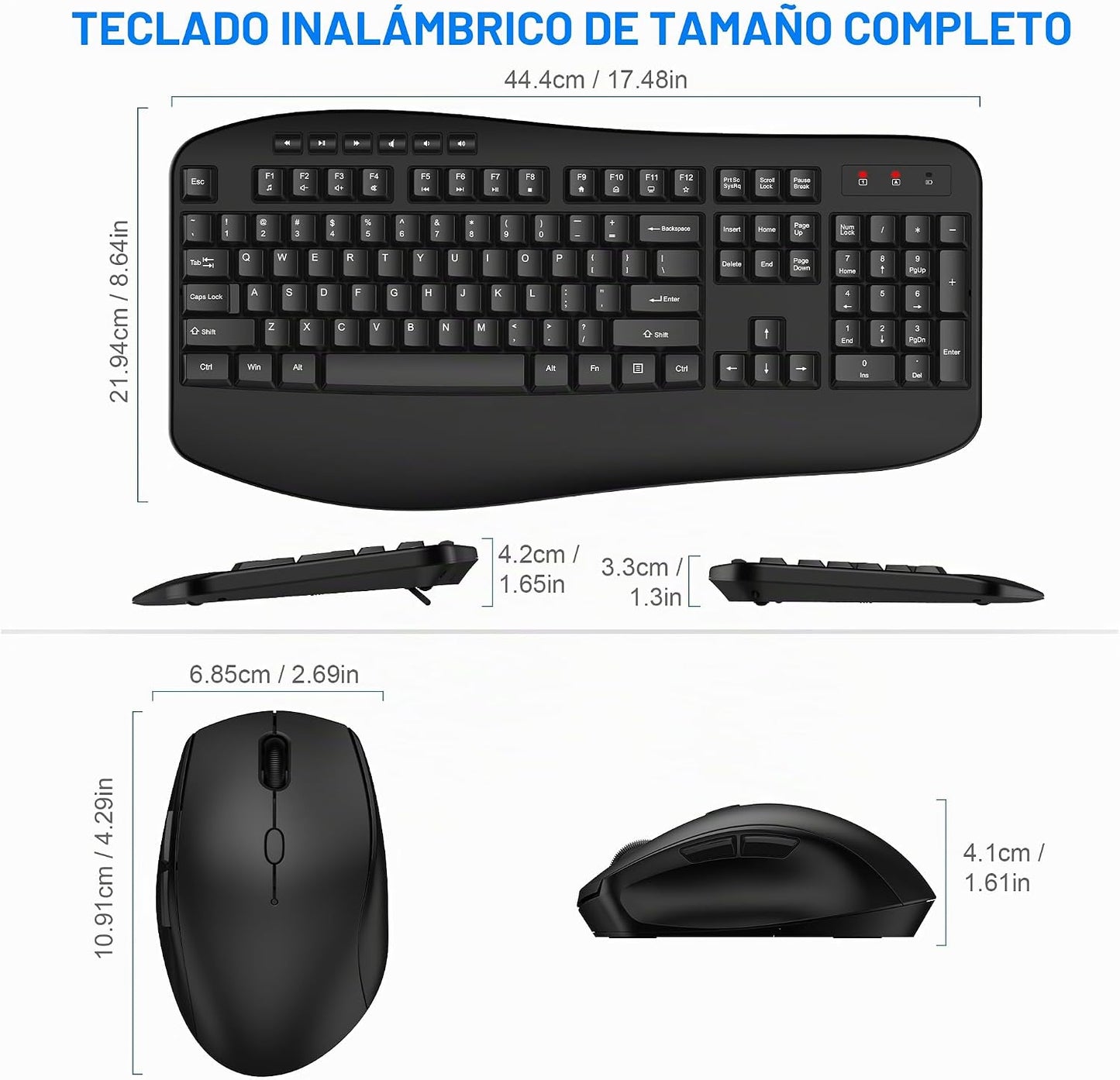 EDJO Combo de teclado y mouse inalámbricos, teclado ergonómico de c...