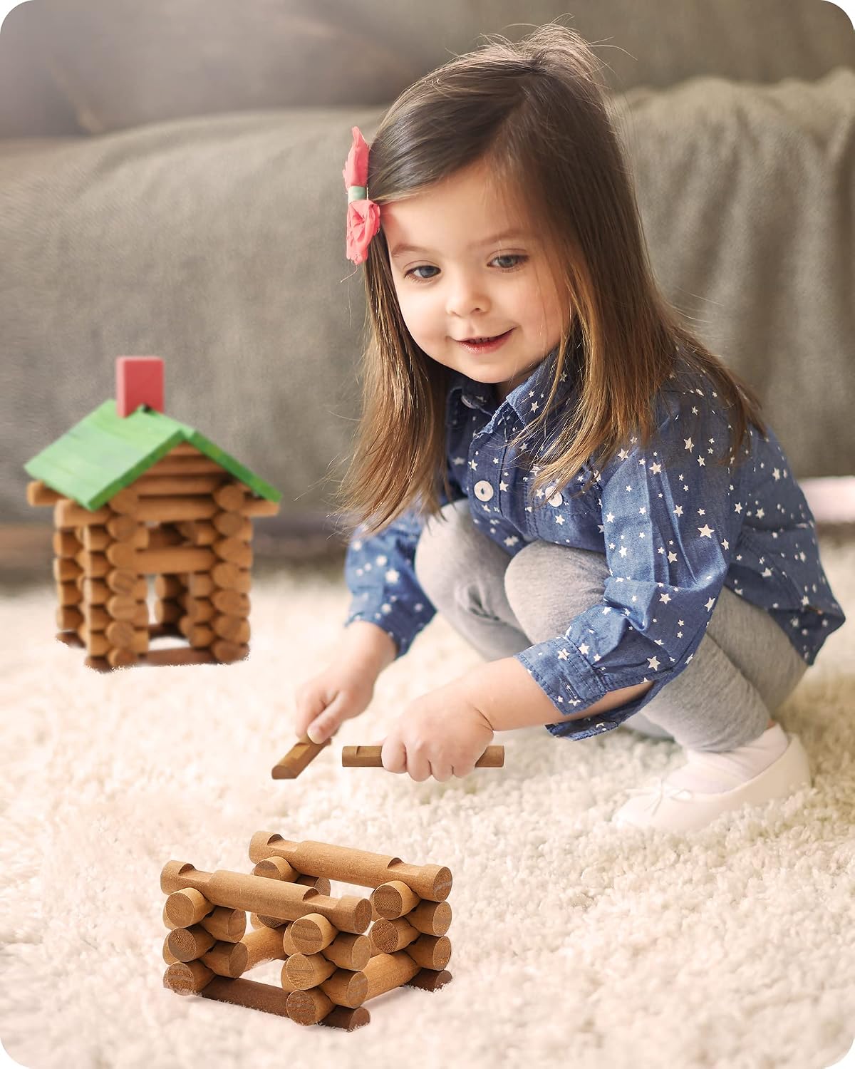 SainSmart Jr. Juego de 300 piezas de cabaña de troncos de madera, j...