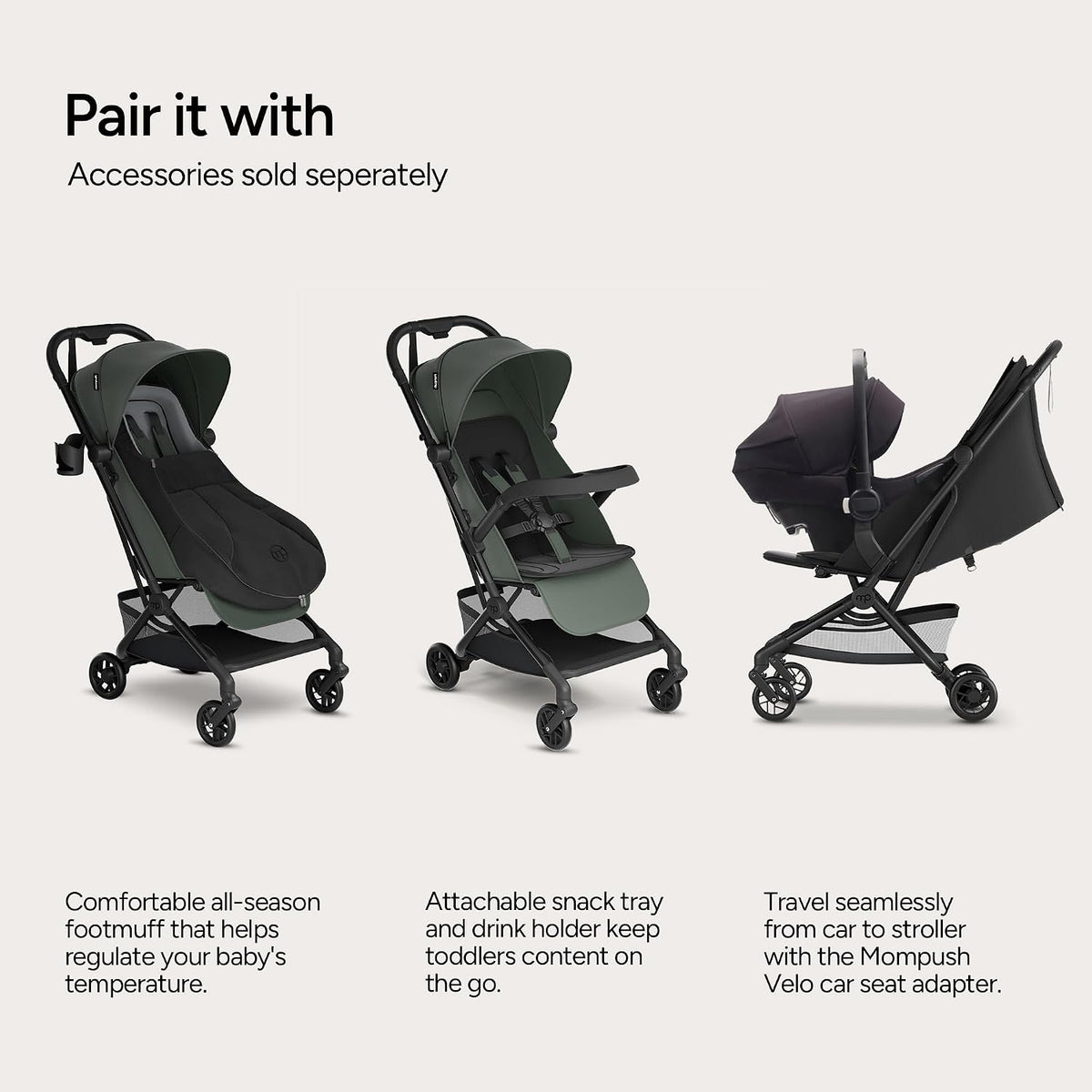 Mompush Velo - Cochecito de viaje compacto plegable con una sola ma...
