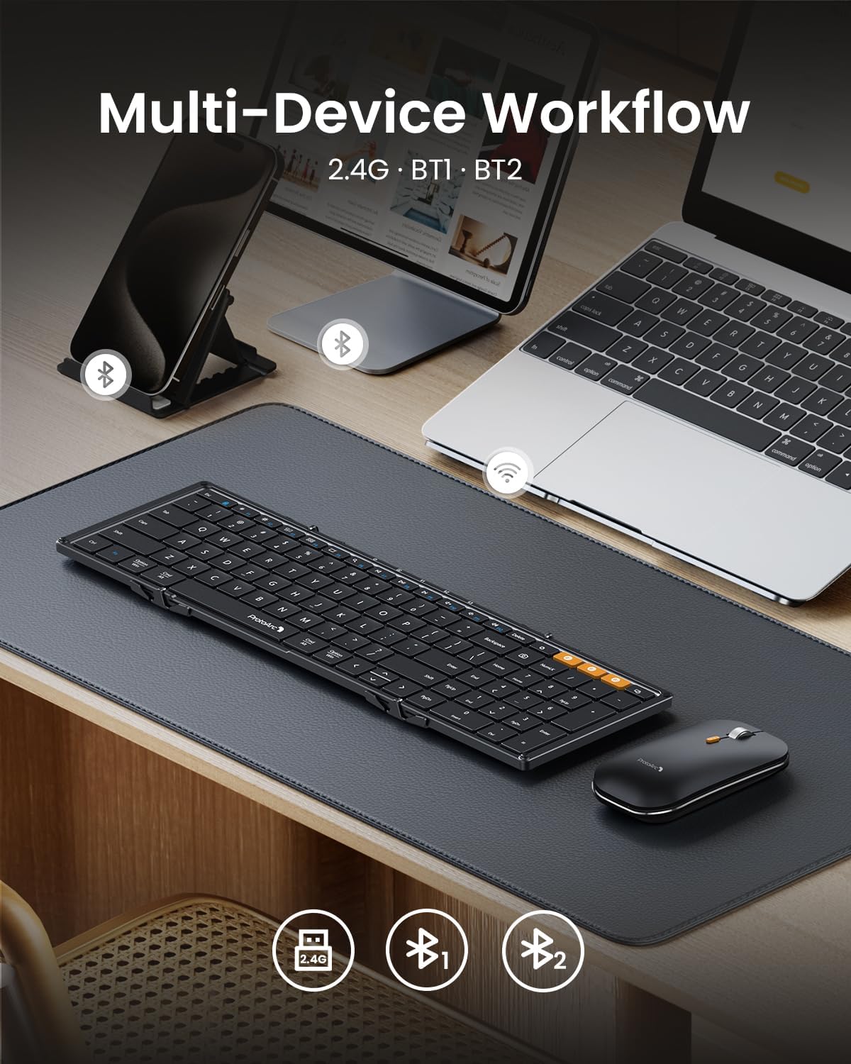 ProtoArc XKM01 Combo de ratón de teclado plegable de tamaño complet...