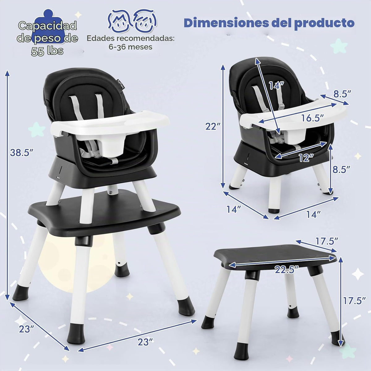 HONEY JOY Silla alta 8 en 1 para bebé, silla alta convertible para...