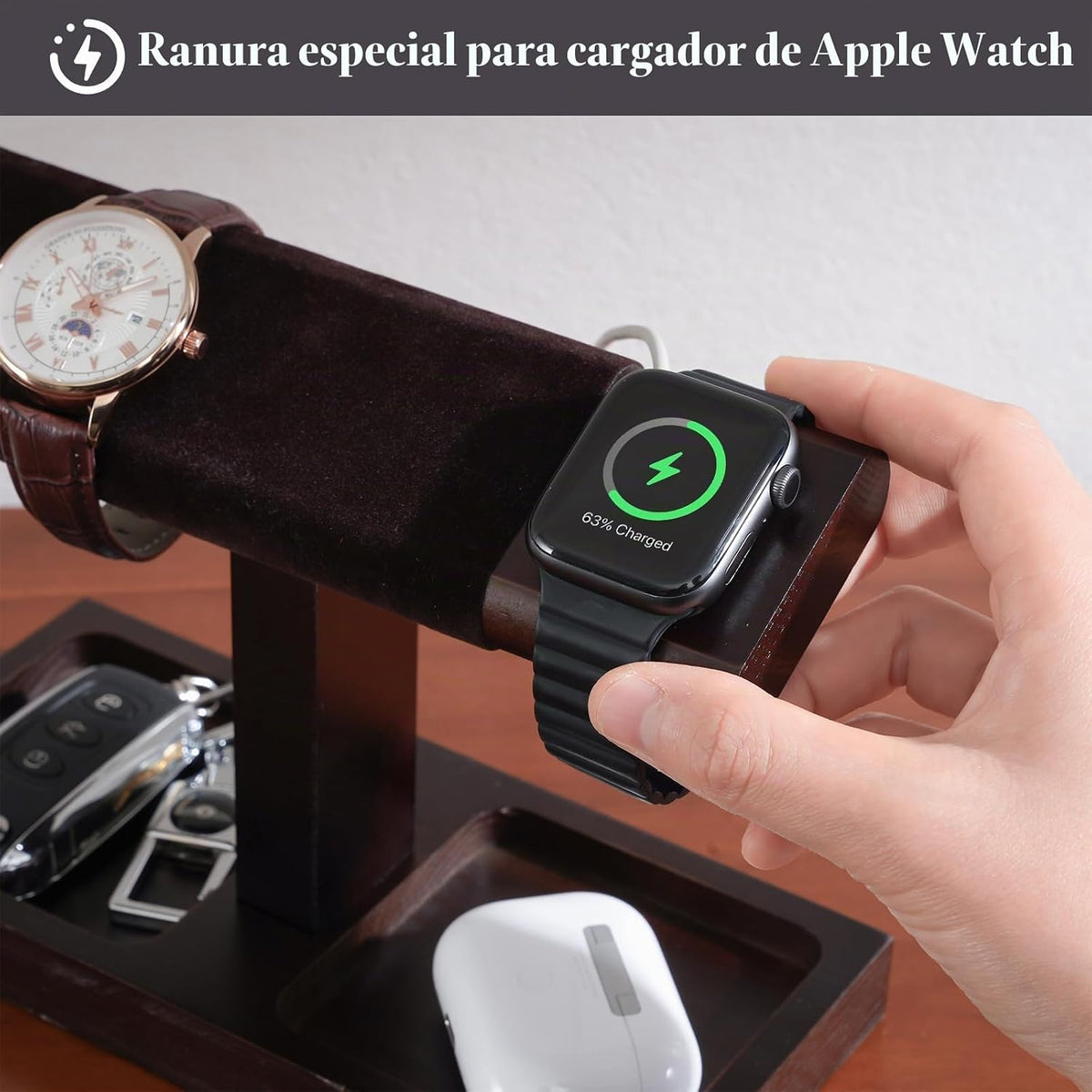 ProCase Soporte de exhibición de reloj de madera para hombres, torr...