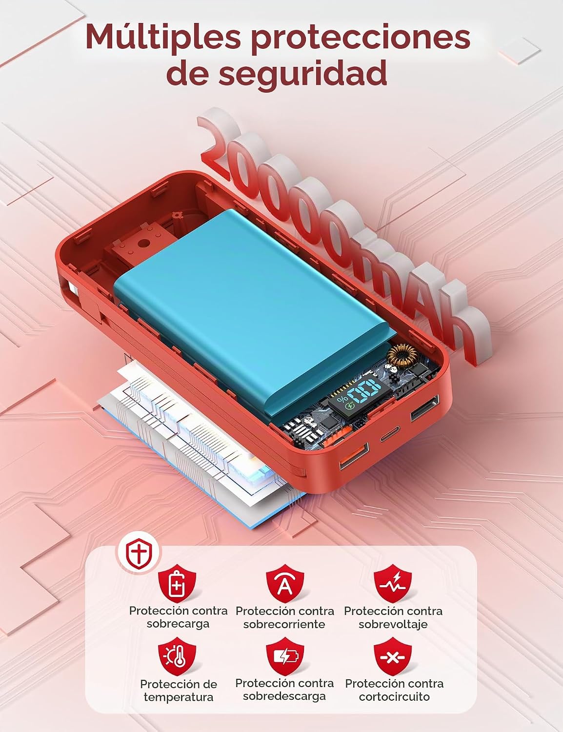 aonidi - Cargador portátil de 20000 mAh con cables integrados y enc...