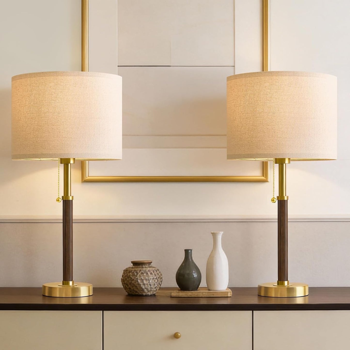 Lámparas de mesa de madera de 22 pulgadas, lámparas modernas de med...