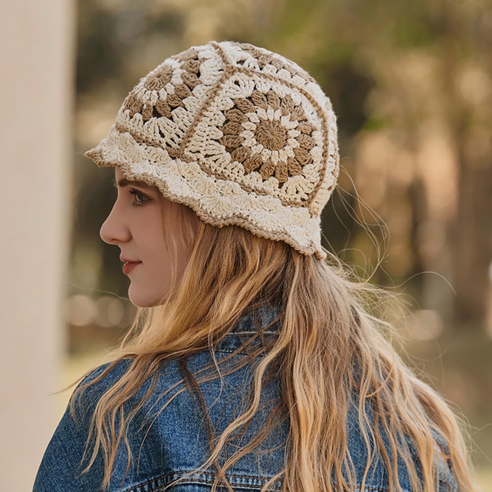 XYIYI Sombrero de Cubo de Ganchillo Tejido para Mujer Hecho a Mano...