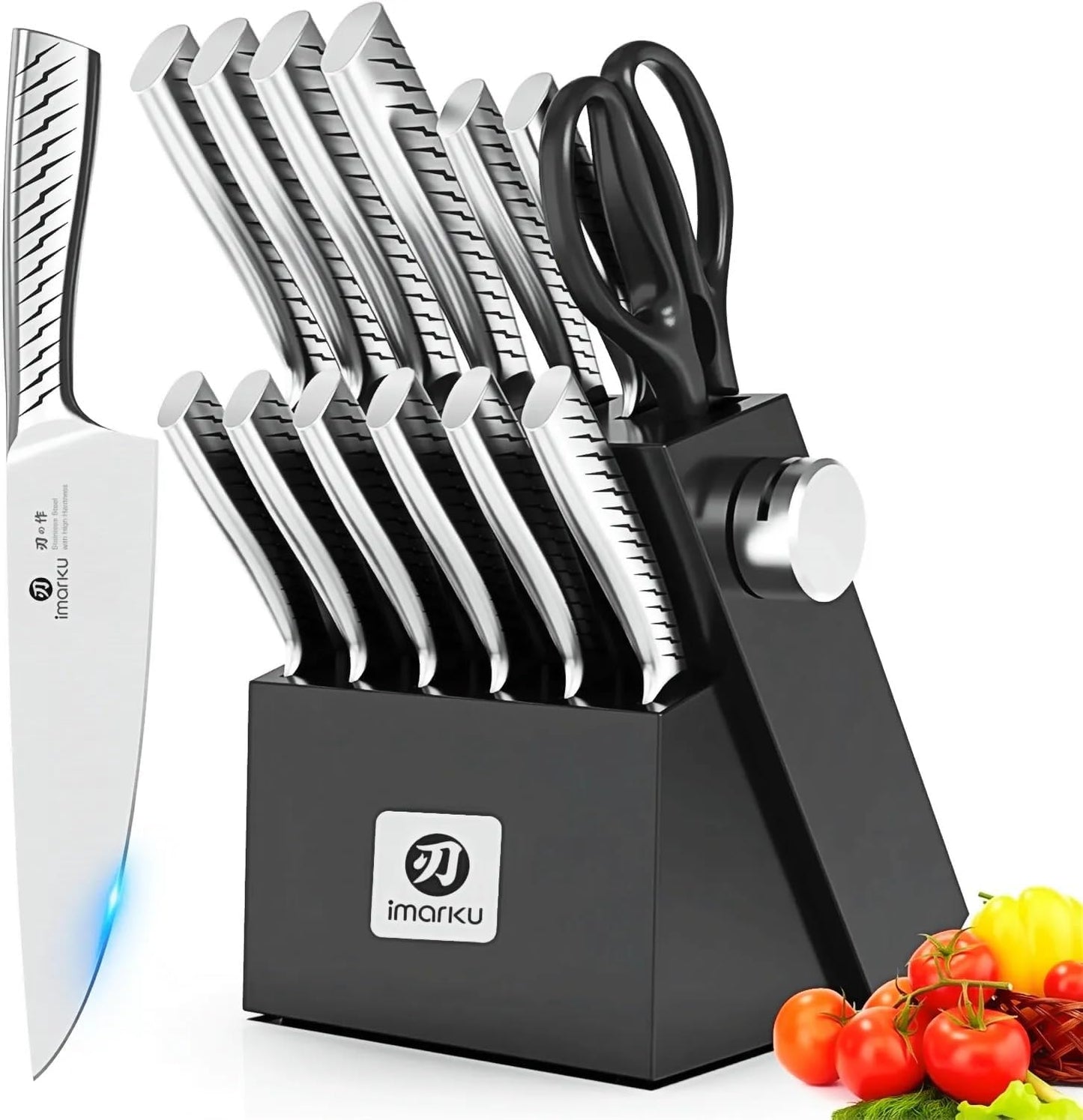 imarku® Juego de cuchillos, juego de 14 piezas para cocina con bloq...