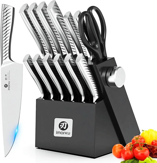 imarku® Juego de cuchillos, juego de 14 piezas para cocina con bloq...