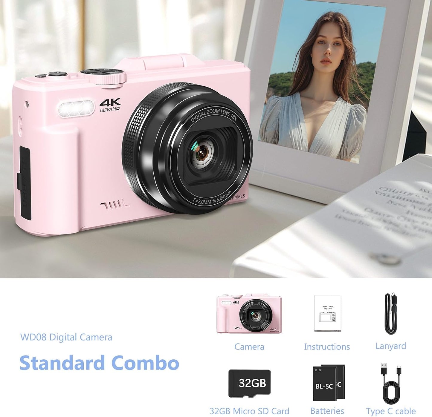 VJIANGER Cámara digital 4K, cámara de vlogging con pantalla abatibl...