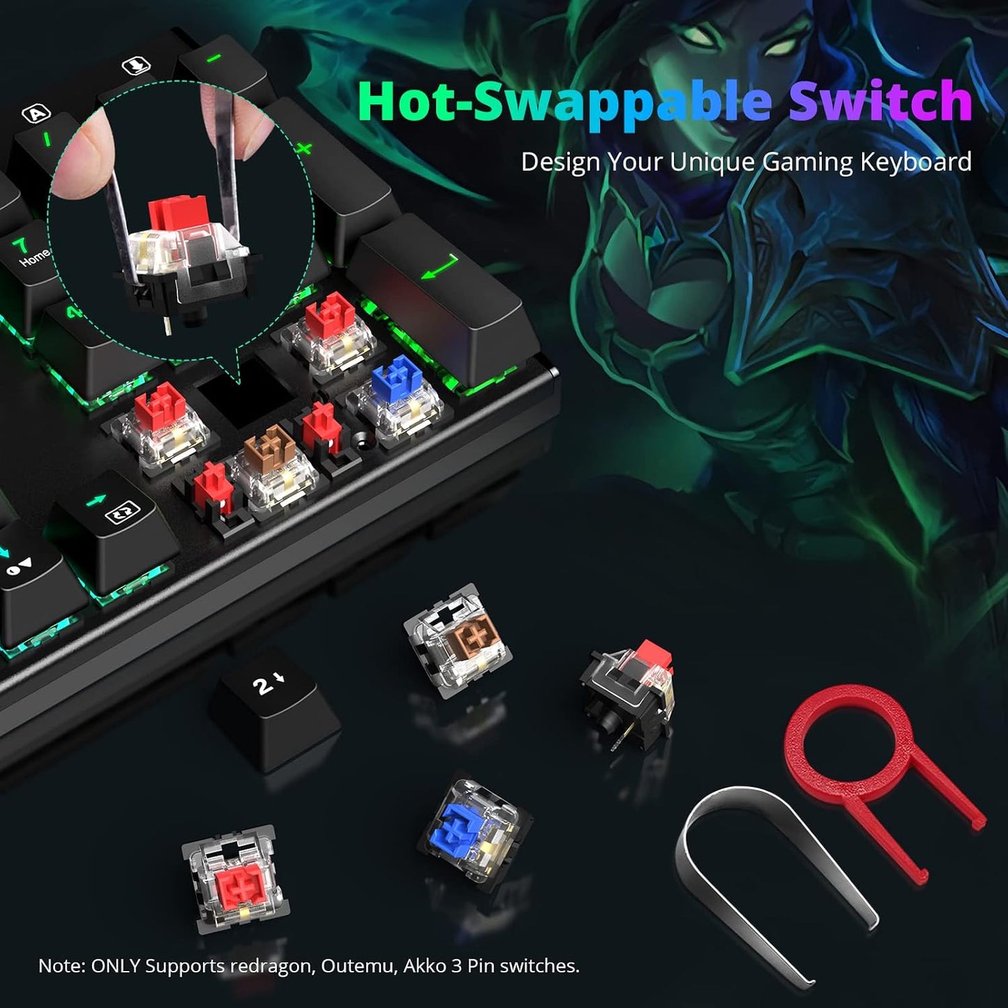 Redragon Teclado Mecánico para Juegos con Interruptores Rojos, Tecl...