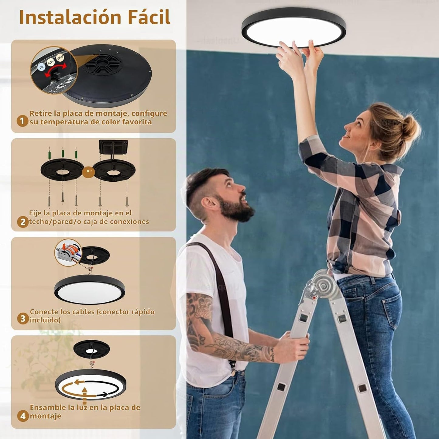 6PK Luz de Techo LED Empotrada Súper Delgada de 12 Pulgadas, 24W, 2...
