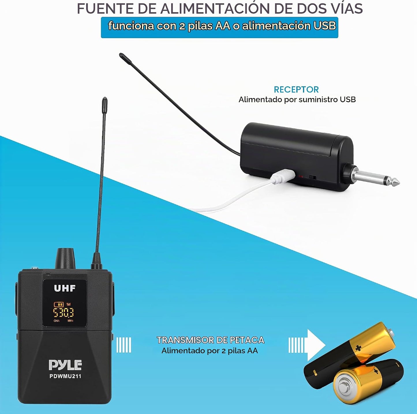 Pyle Pyle PDWMU211 - Sistema de micrófono dual UHF inalámbrico prof...