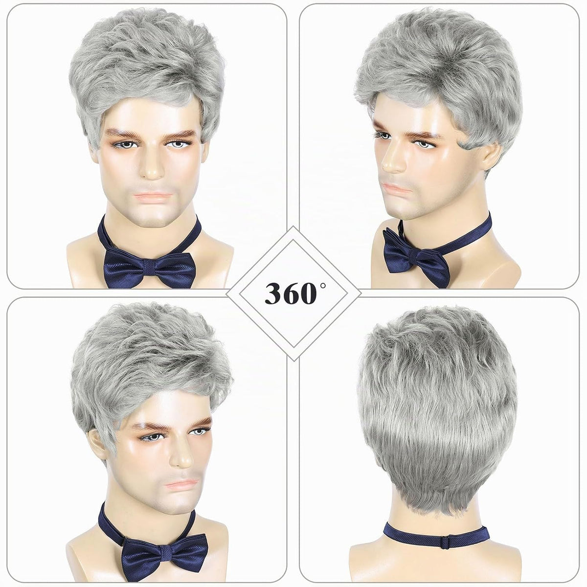 DDHAIR Peluca corta gris plateado para hombre, pelucas de cabello s...