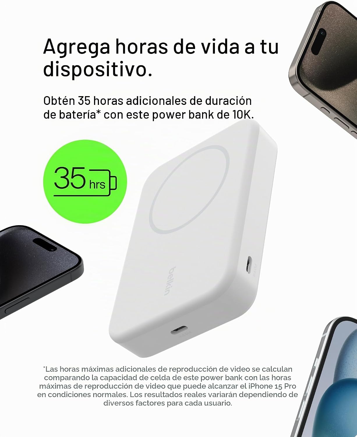 Belkin Cargador portátil, batería externa de 10000 mAh con Qi2, car...