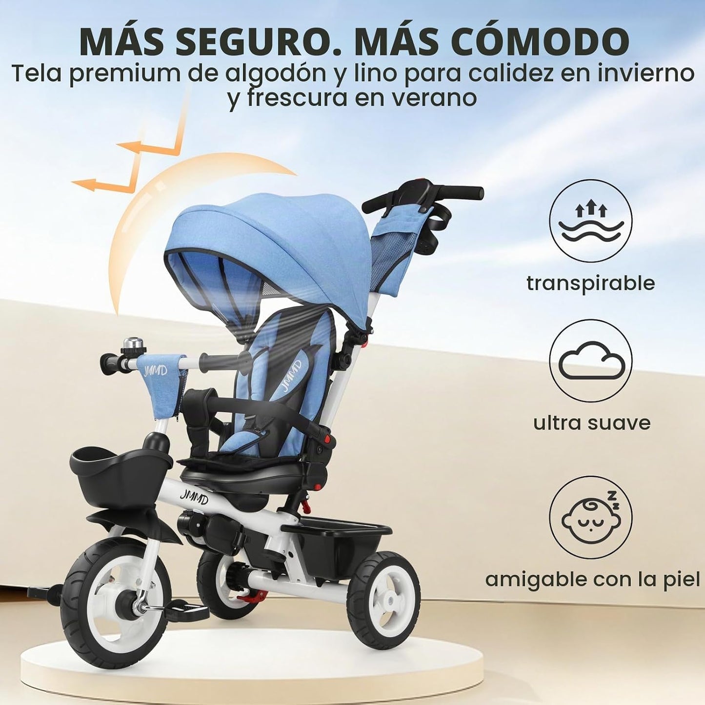 EOOWOY Triciclo para niños pequeños con mango de empuje, Cochecito...