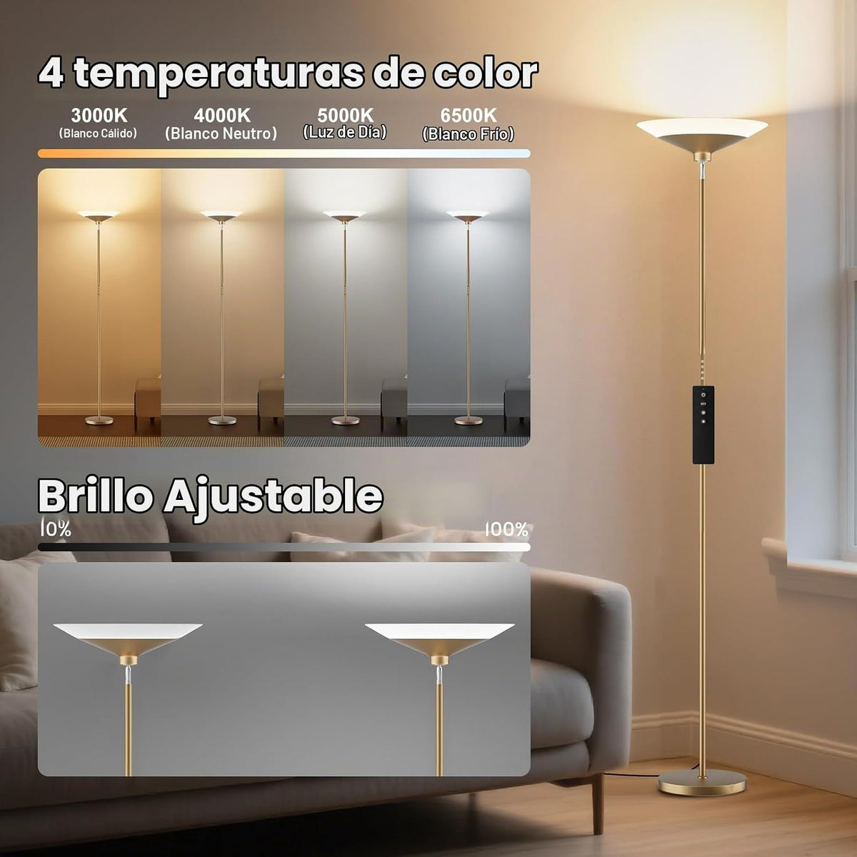 SIBRILLE Torchiere - Lámpara de pie LED de 72 pulgadas de alto con...