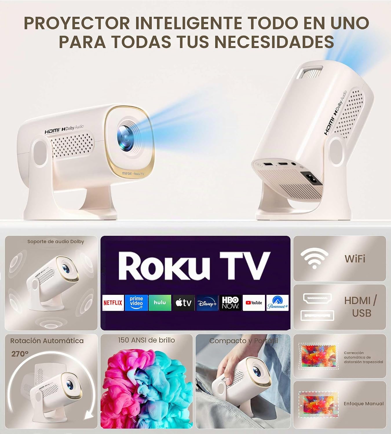 Miroir Mini proyector, proyector HD para el hogar con altavoz integ...