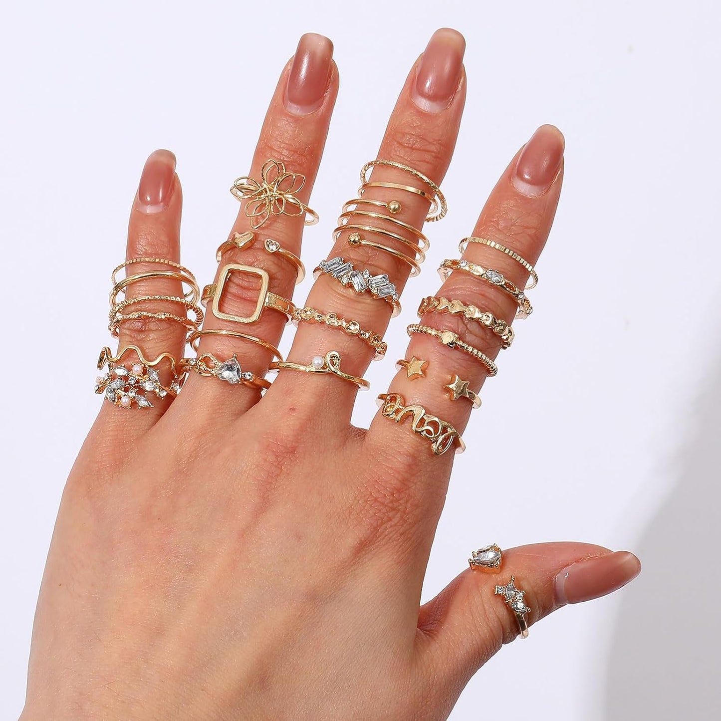 CHICUTIE Juego de anillos dorados para nudillos para mujeres, apila...