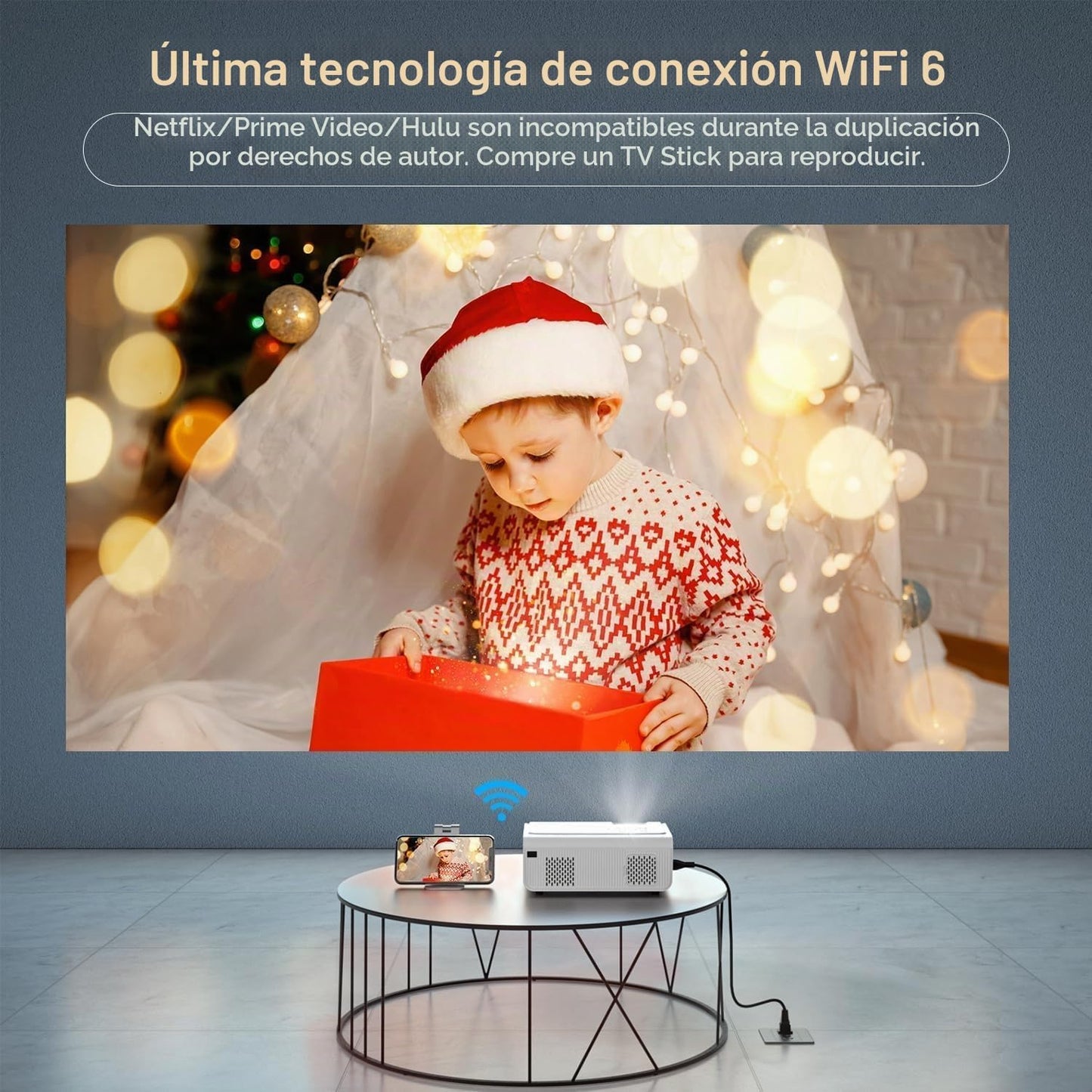 AuKing Proyector para exteriores 2500ANSI 4K con WiFi y Bluetooth,...