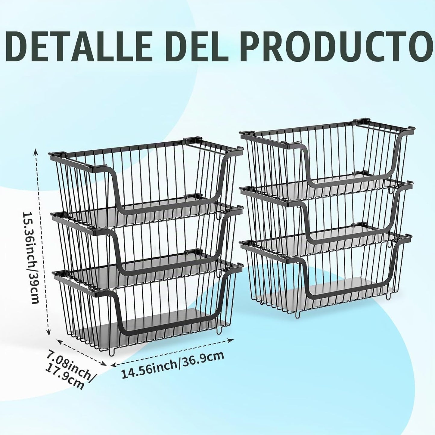 GAOKASE 6 cestas apilables de alambre para organizadores y almacena...
