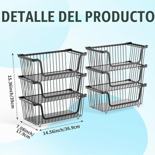 GAOKASE 6 cestas apilables de alambre para organizadores y almacena...