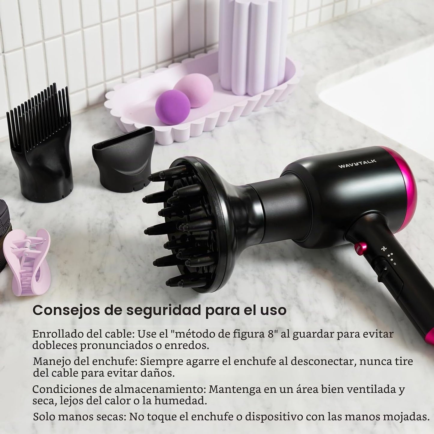 Secador de pelo Wavytalk con difusor, secador iónico Blown Away par...