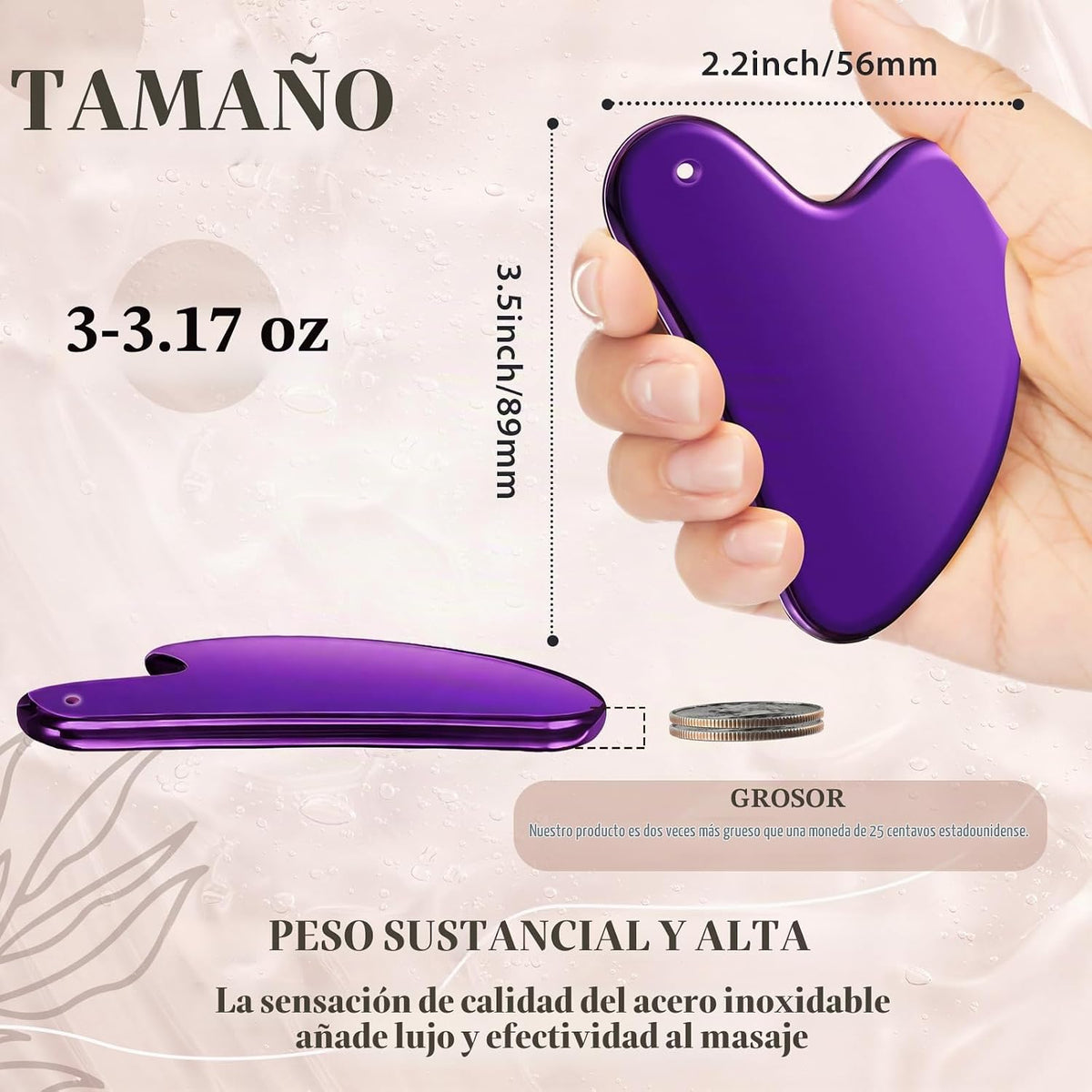 Nuanchu 304 - Herramienta facial Gua Sha de acero inoxidable, color...