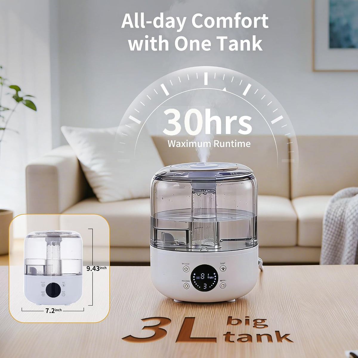 Humidificador ultrasónico de niebla fría de llenado superior 3L | H...