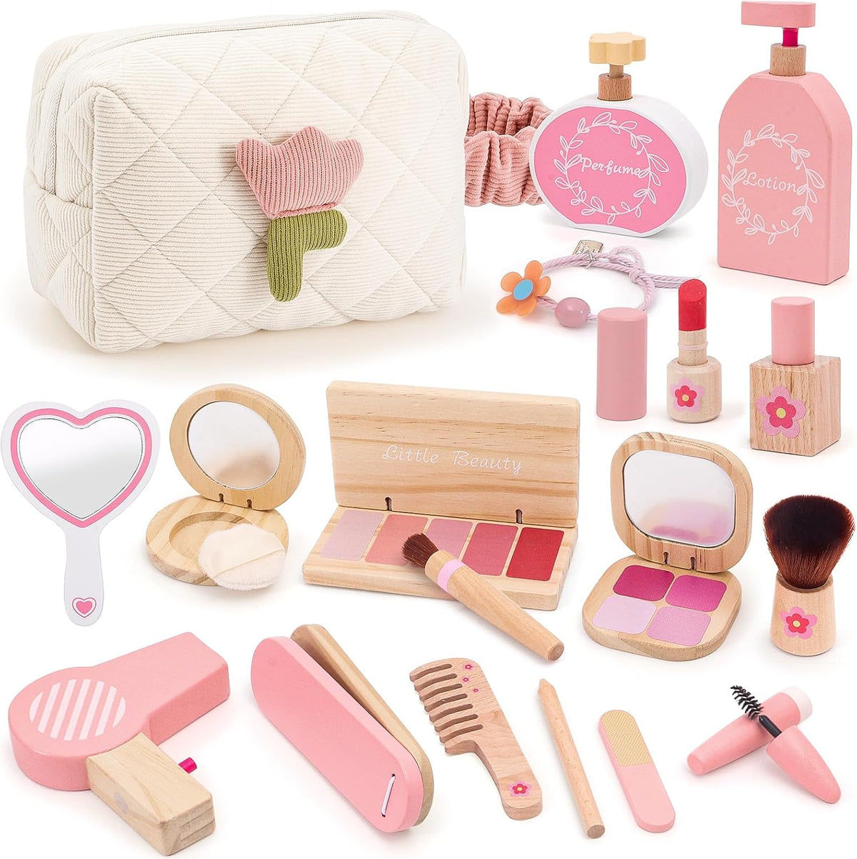 Juego de juguetes de maquillaje de madera para niñas, kit de maquil...