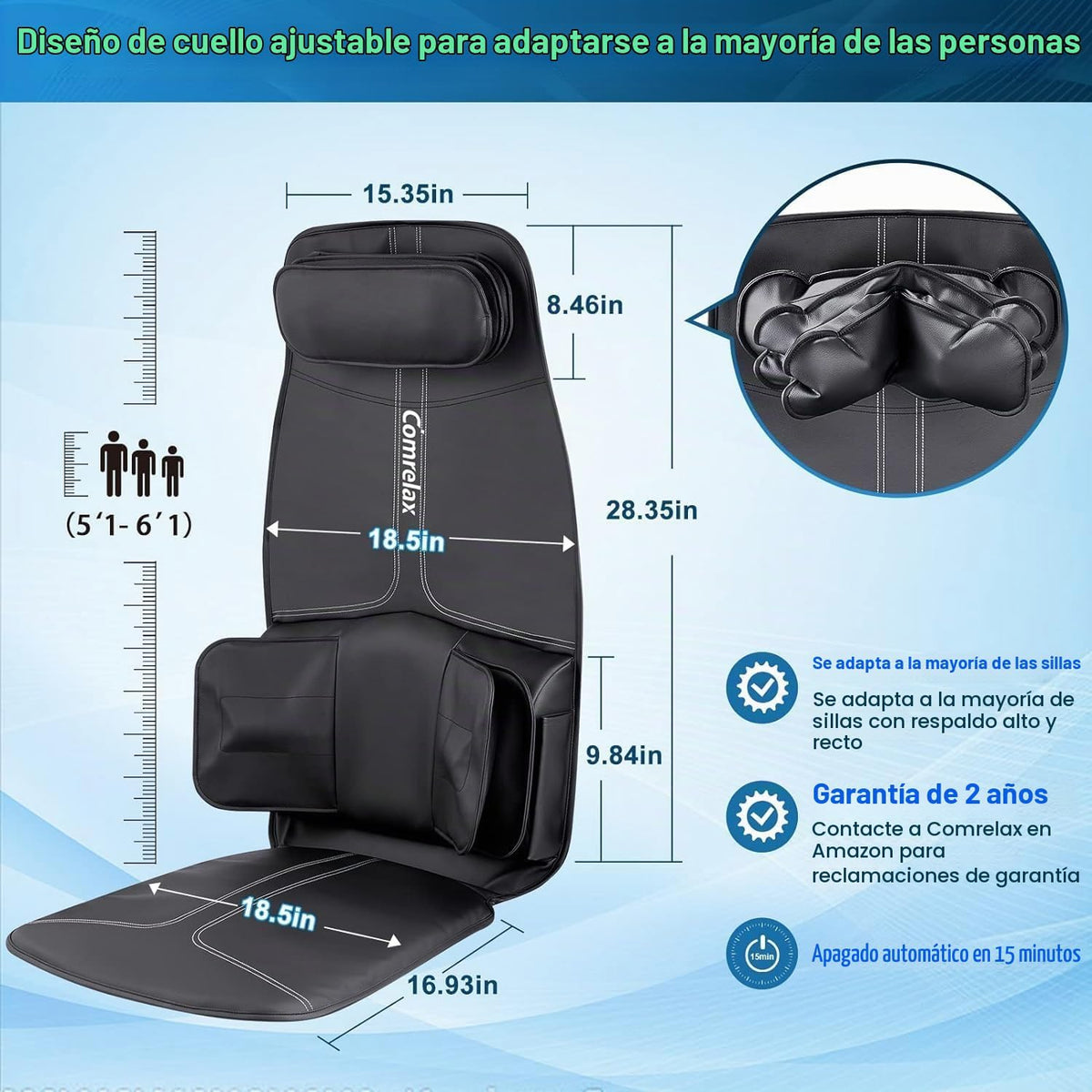 comrelax Cojín de masaje de espalda con compresa, asiento de vibrac...