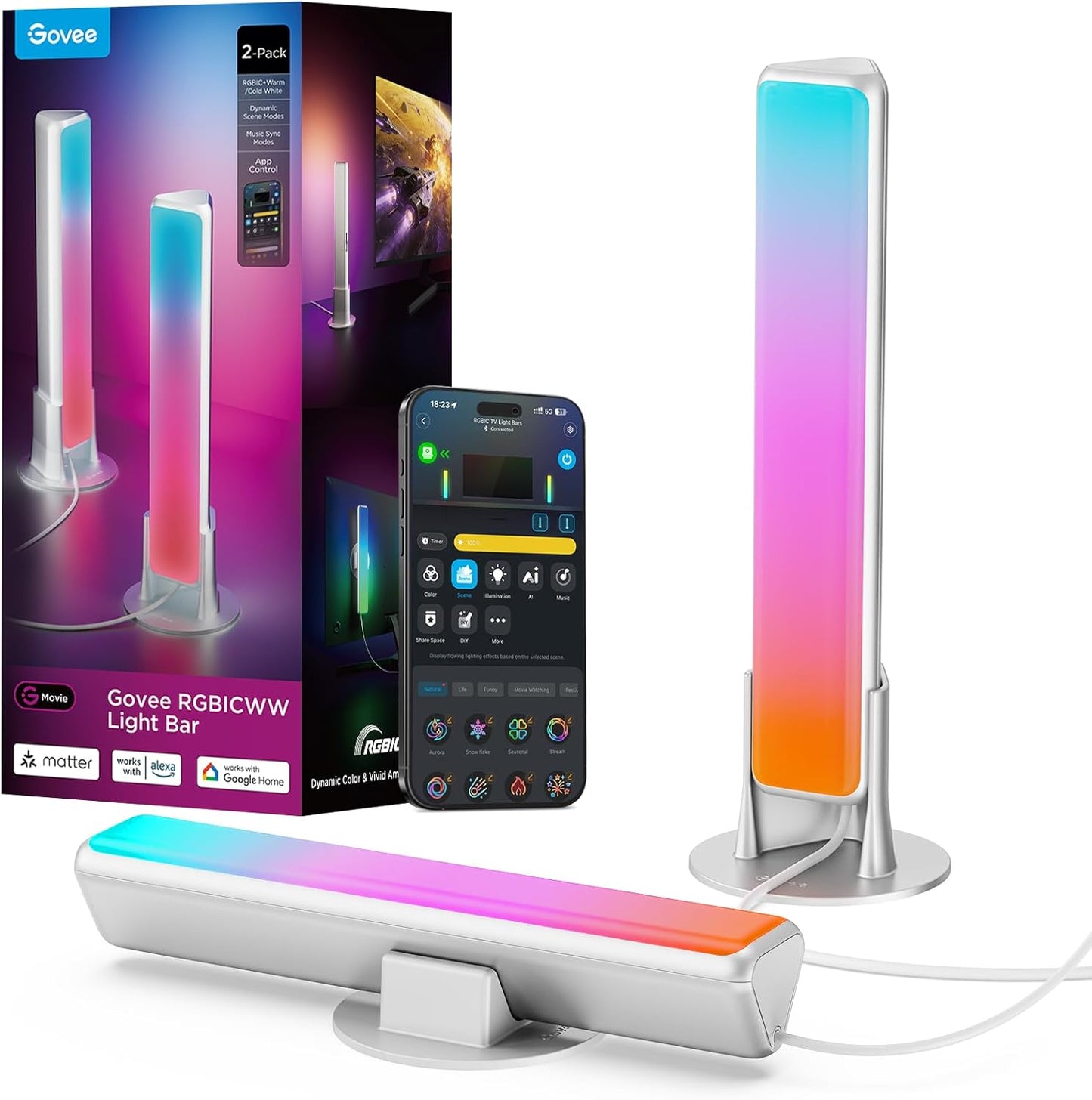 Govee Barra de luz LED inteligente, luces de TV WiFi RGBICWW compat...