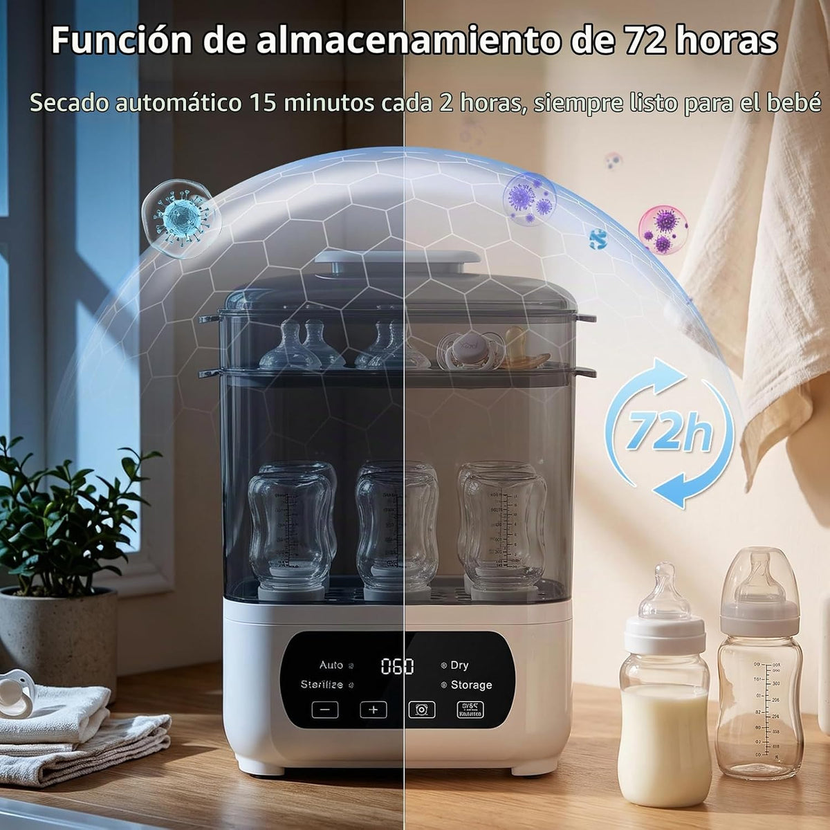 AMZBABYCHEF Esterilizador y secador de biberones eléctrico, esteril...