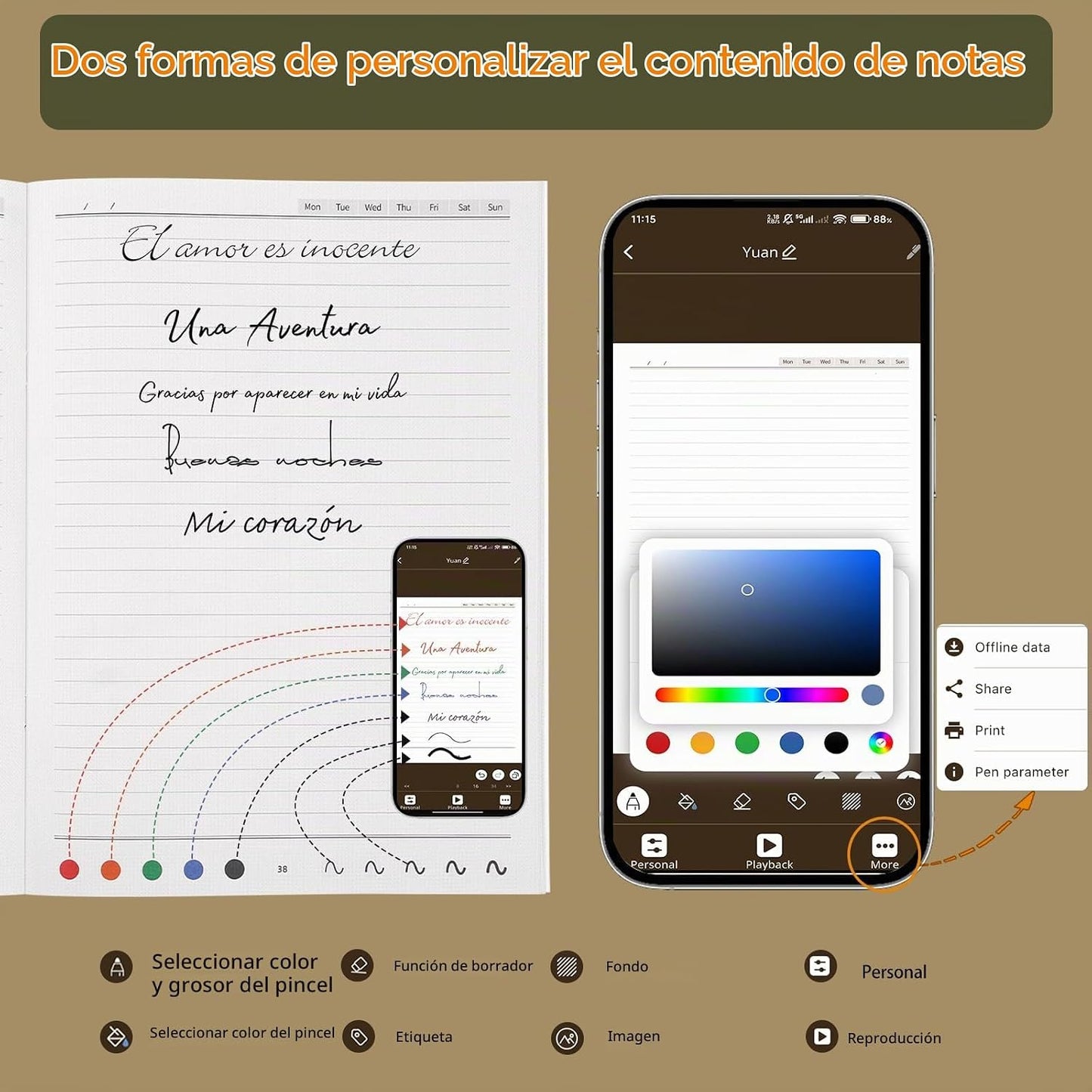 Yuan Sync Smart Pen y juego de cuadernos digitales (paquete de 3 A4...