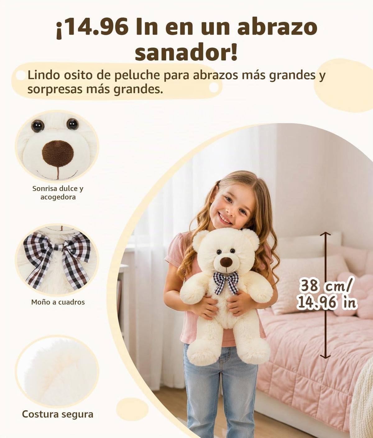 MaoGoLan Oso de peluche pequeño de 15 pulgadas, regalo de felpa bei...