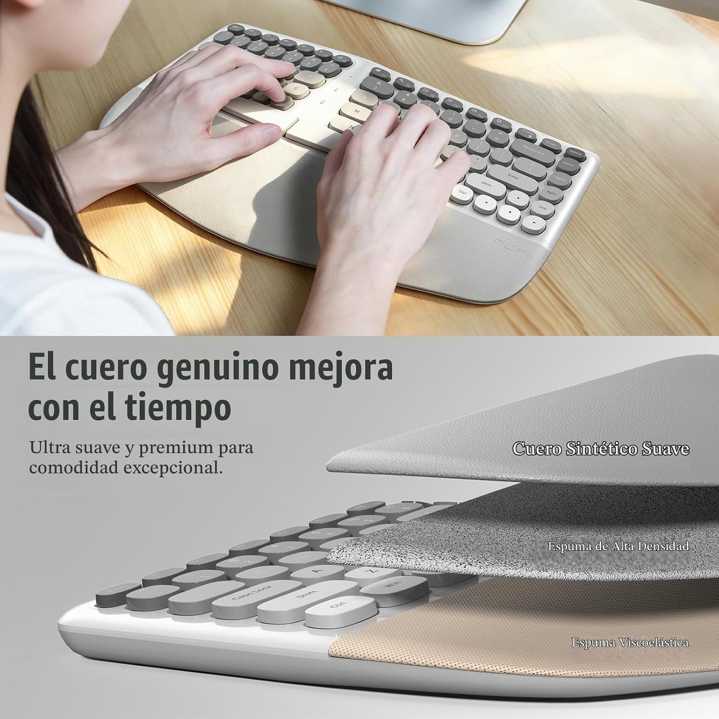MOFII Combo de teclado y mouse ergonómicos inalámbricos, teclado cu...