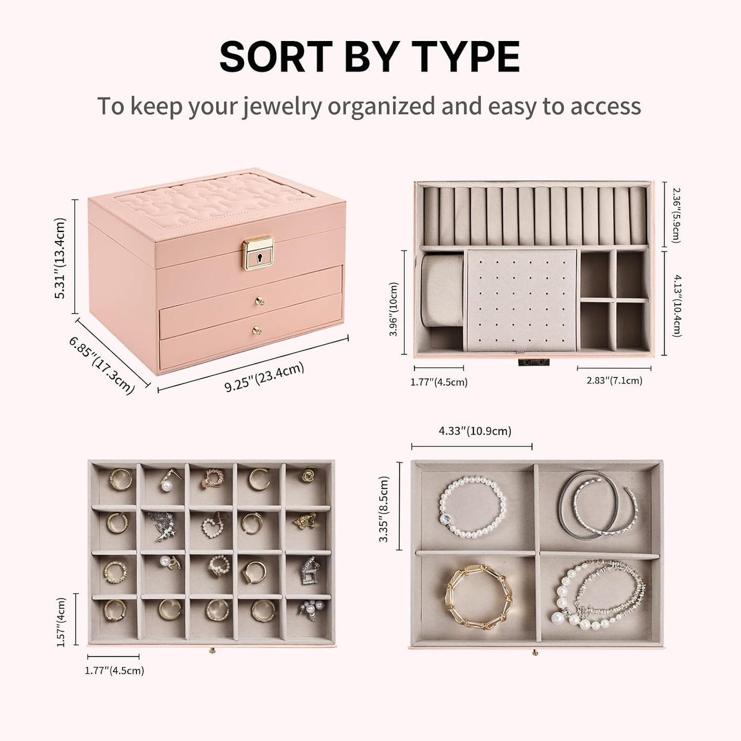 Greenfeather Joyeros para mujer, caja organizadora de joyas con tap...