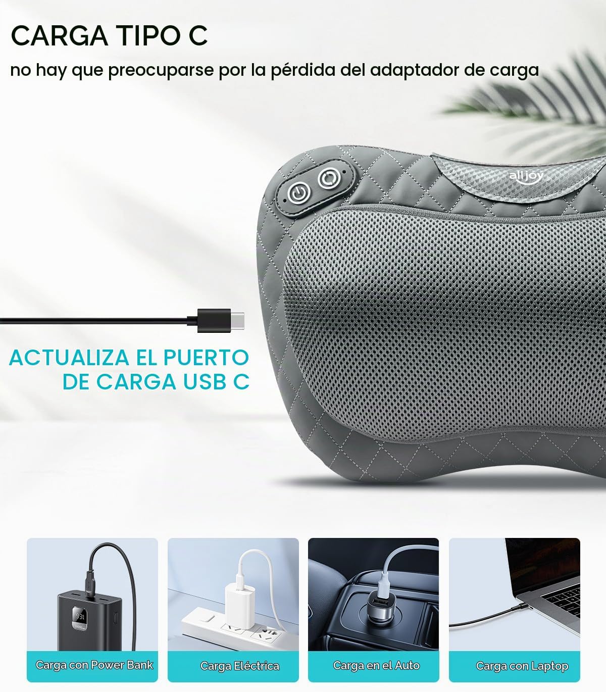 ALLJOY Masajeador Shiatsu inalámbrico de cuello y espalda con calor...
