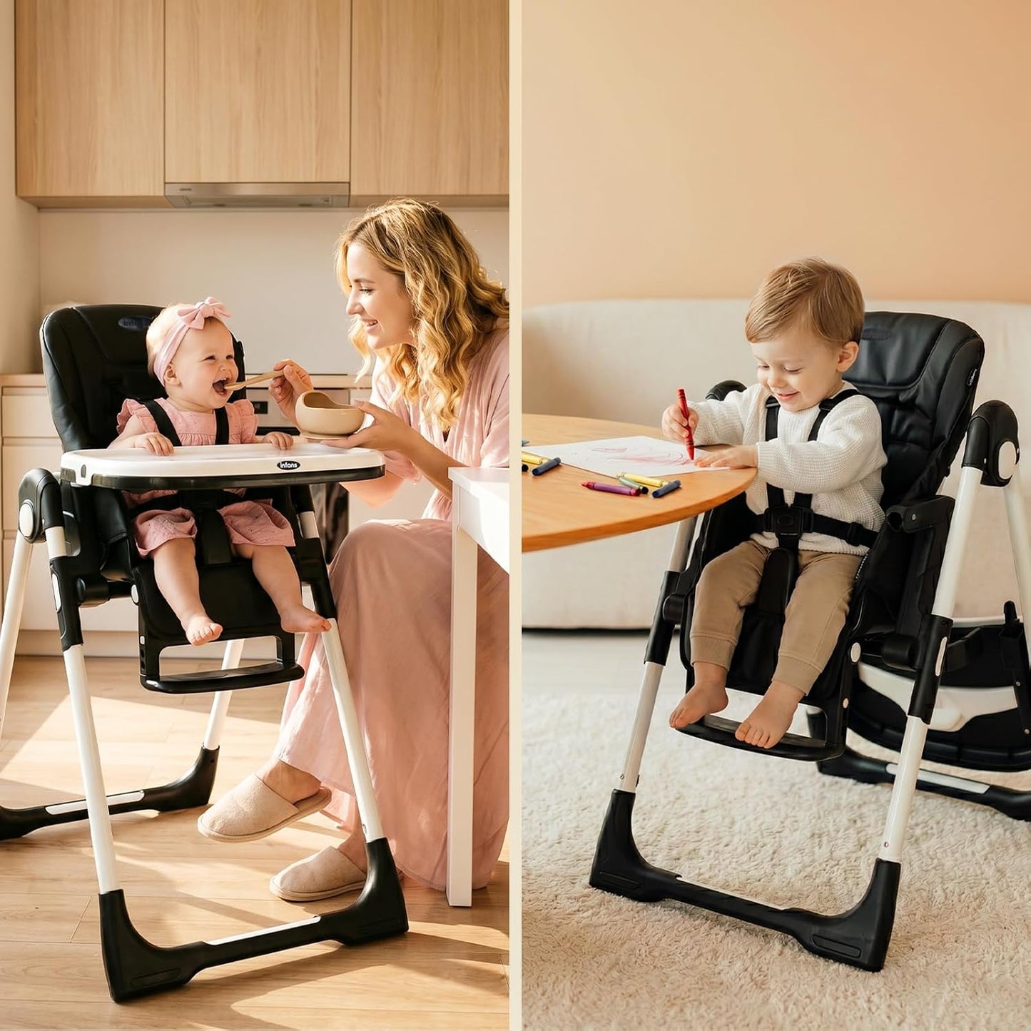 INFANS Silla alta para bebés y niños pequeños, silla alta plegable...