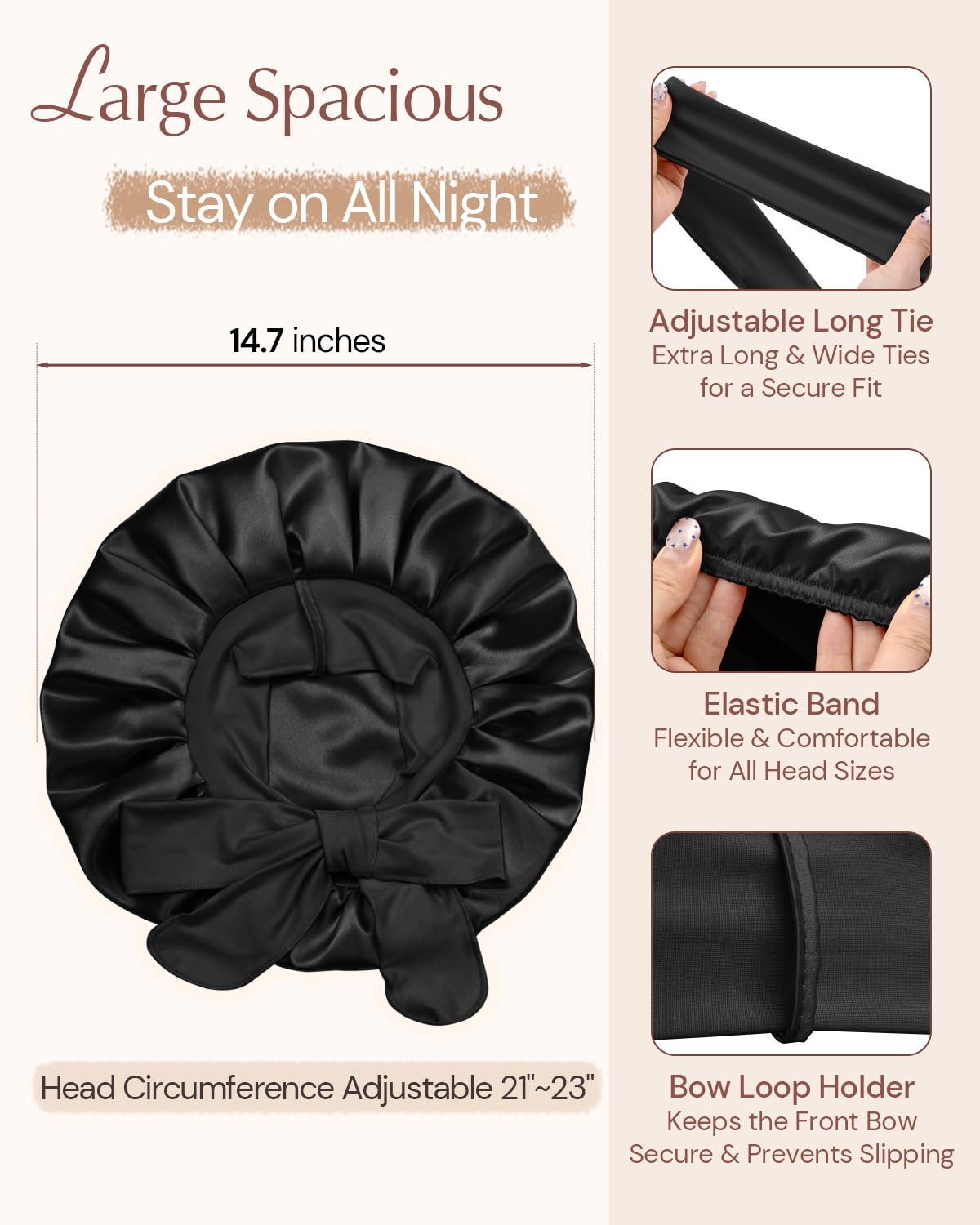 BONNET QUEEN - Gorro de satén de seda para dormir de doble capa con...