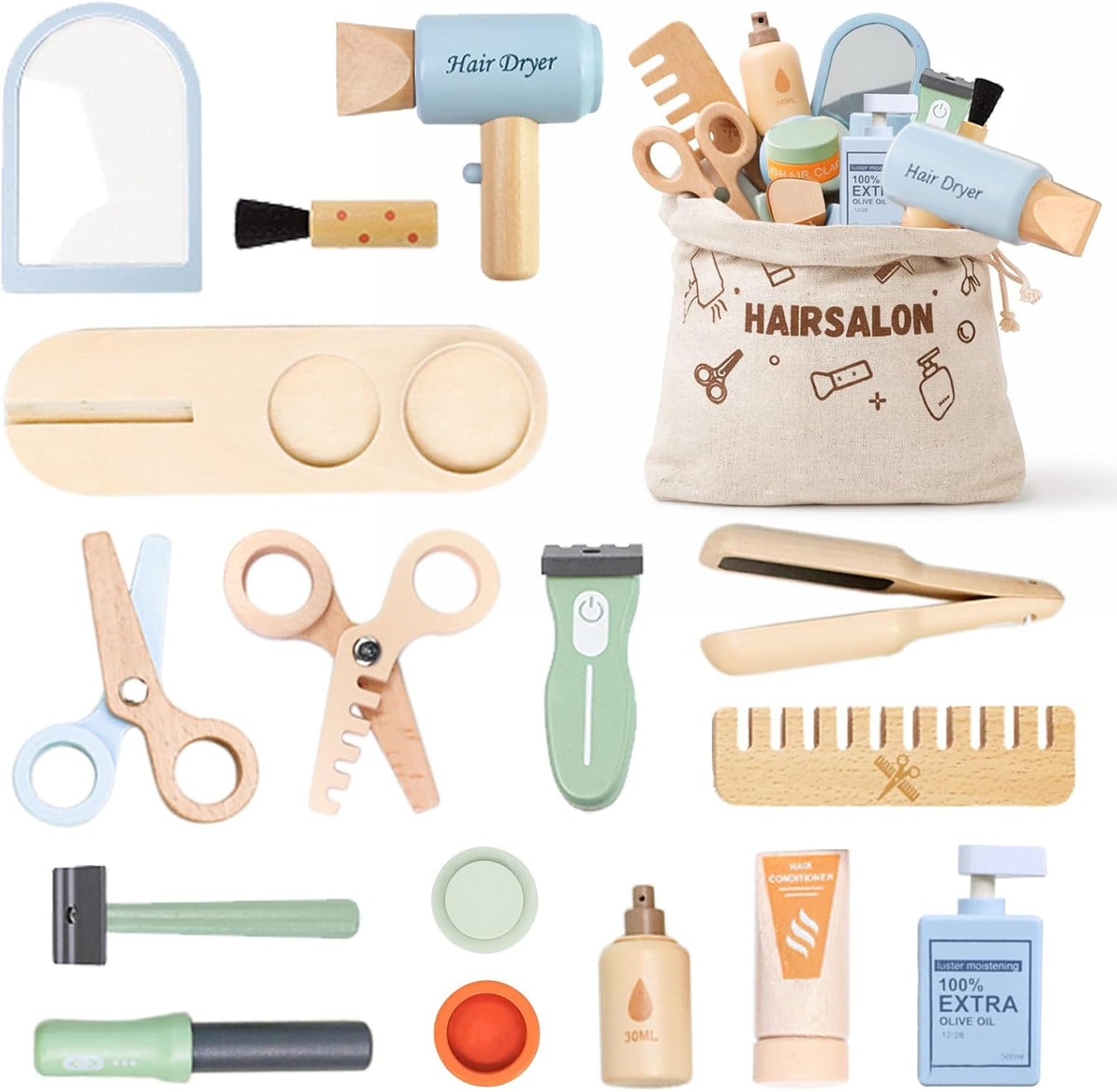 Juego de peluquería de madera para niñas de 3 a 6 años, kit de jugu...