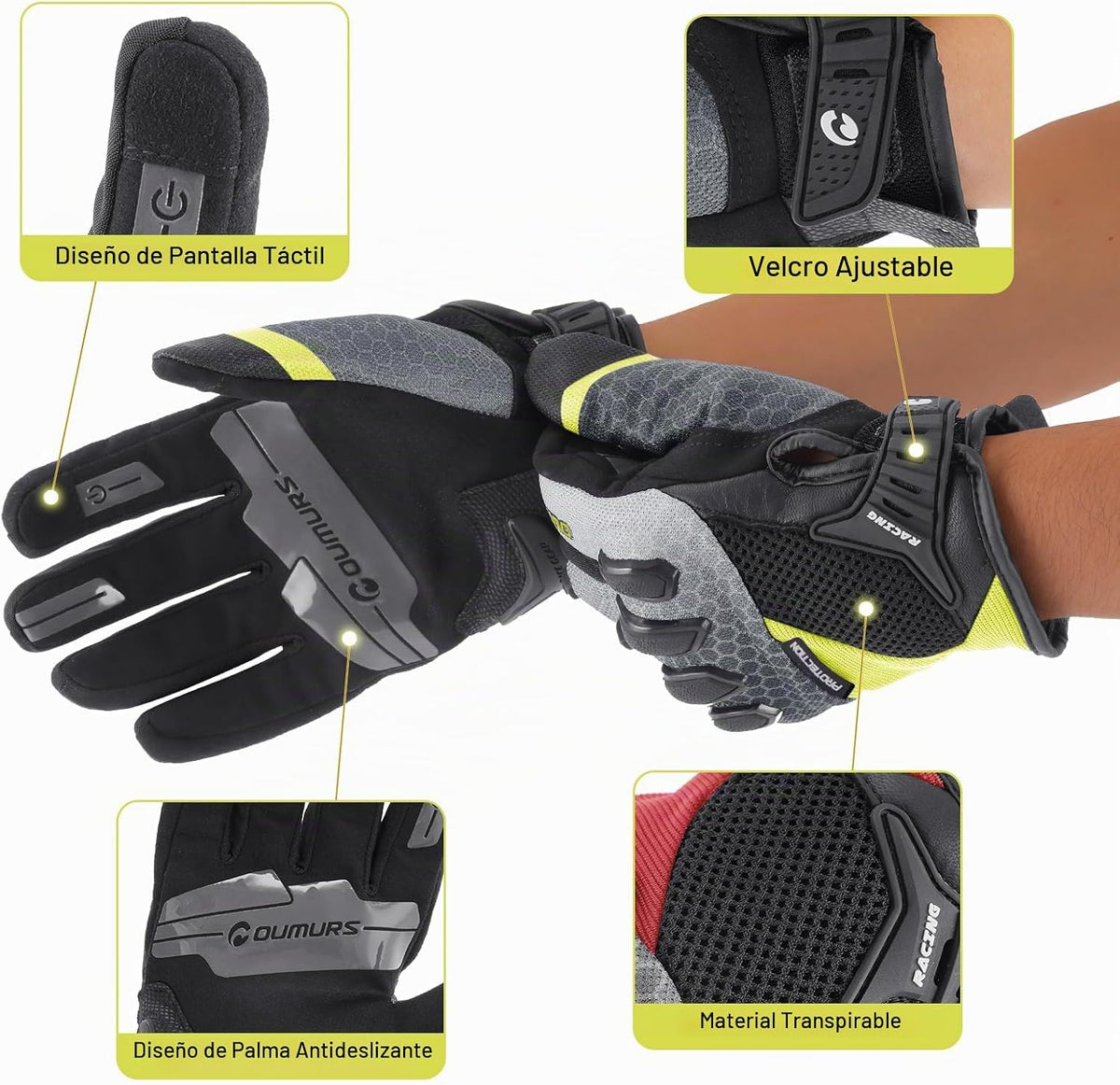 Oumurs Guantes de motocicleta para hombres y mujeres, guantes de ci...