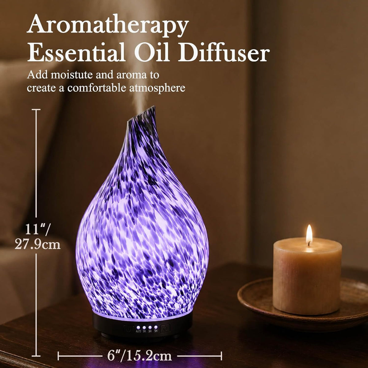 Difusor de aceite esencial Porseme 280 ml Difusor de vidrio hecho a...